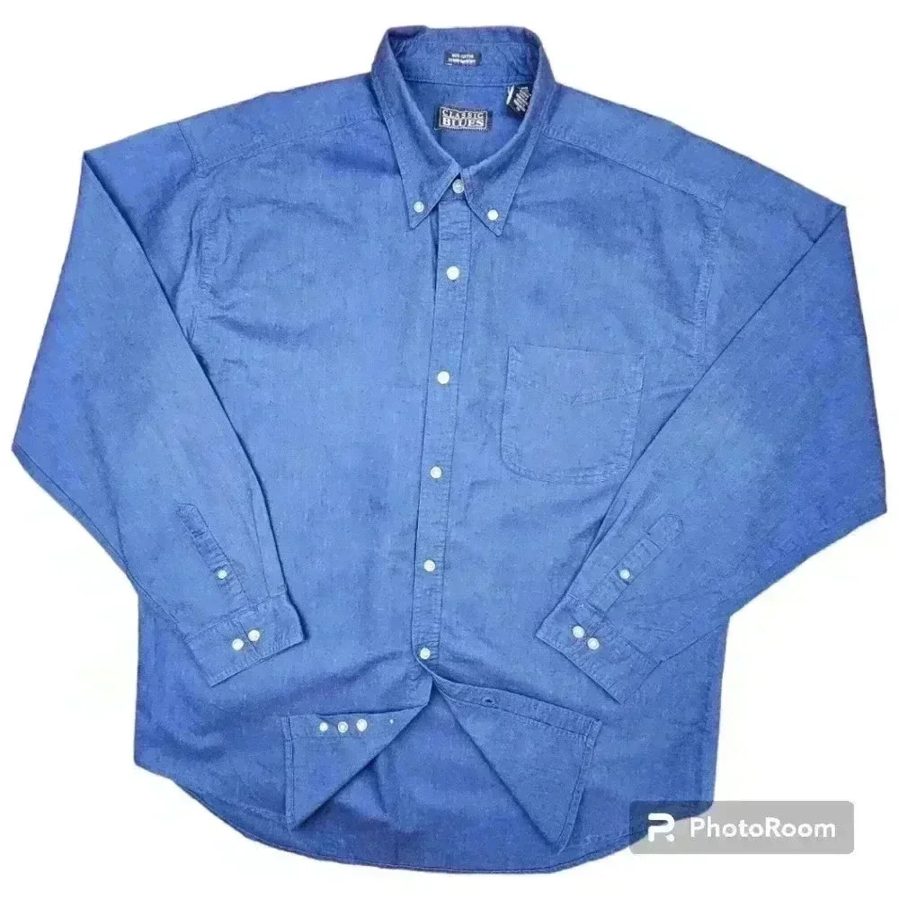 CLASSIC BLUES Oxford Dark Blue long-sleeved cotton button-down shirt EUC  XL